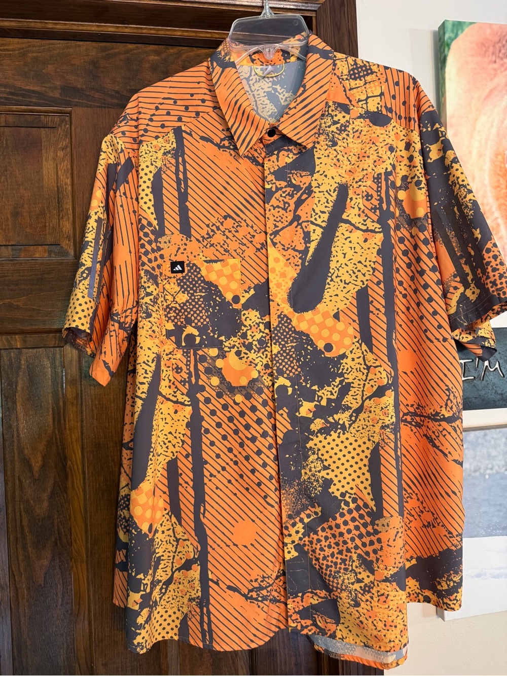 adidas Orange & Gray Short-Sleeve Button-Down Shirt (snaps)